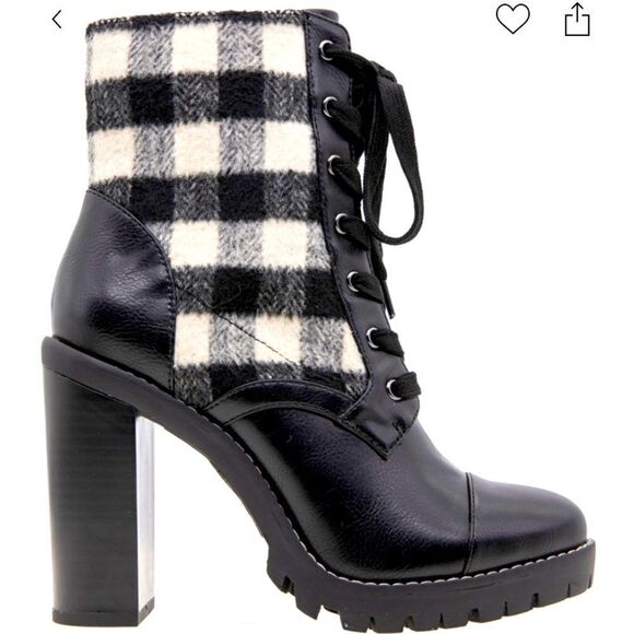 BCBGeneration Pilas Black/Ivory Block Heel Boot Plaid Fall 2021 - Picture 1 of 8